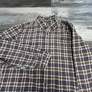 Eddie Bauer Tan Red Check Plaid Mens XLT Relaxed Fit Flannel Button Down Shirt